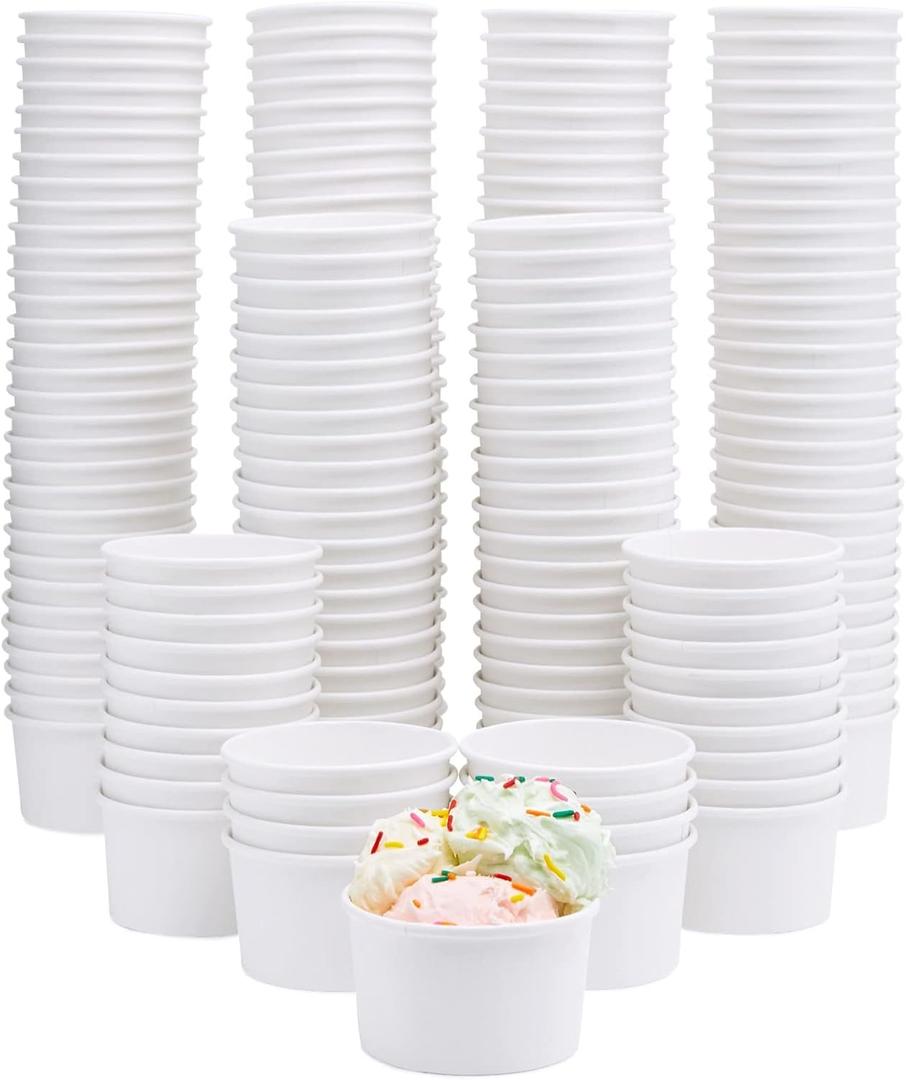 Stockroom Plus Ice Cream Cups - 8 Oz, White, 200-Pack, Classic - Disposable Snack Cups for Ice Cream Sundae Bar Supplies - Disposable Dessert Bowls