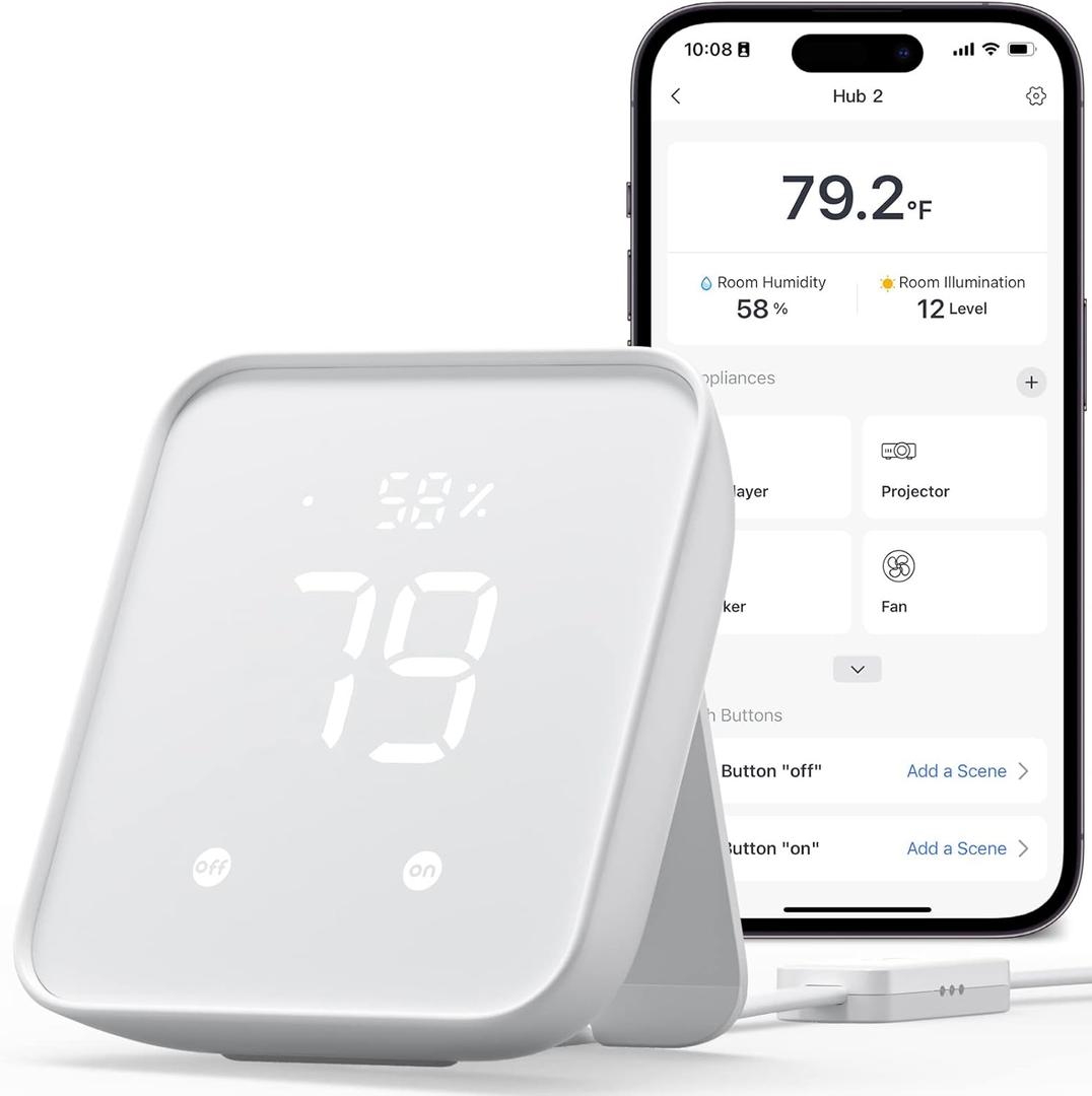 SwitchBot Hub 2 (2nd Gen), Works as a WiFi Thermometer Hygrometer, IR Remote Control, Smart Remote and Light Sensor, Link SwitchBot to Wi-Fi (Support 2.4GHz), Compatible with Alexa&Google Assistant