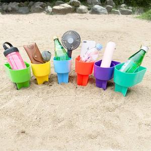 Home Queen Beach Cup Holder with Pocket, Multifunctional Sand Cup Holder for Beverage Phone Sunglass Key, Beach Accessory Drink Sand Coaster, Set of 6 (Blue, Teal, Purple, Green, Orange and Yellow)