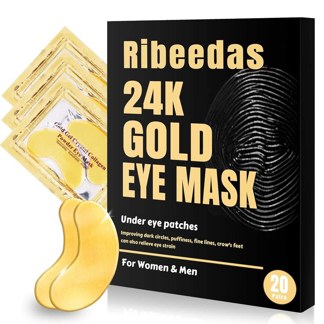 Gold Eye Mask, 20 Pairs Golds Eyes Patches, Collagen Moisten Gold Eye Patches for Puffy Eyes, Reduce Dark Circles, Bags, Wrinkles, Under the Eye Self Care