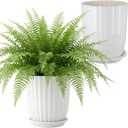 Briwooody 2 Pcs Tall Planter 15" Large Round Plastic Plant Pots with Drainage Hole and Tray White Modern Planter for Indoor Outdoor Plants Home Office Kitchen Bedroom Living Room Porch Patio Decor