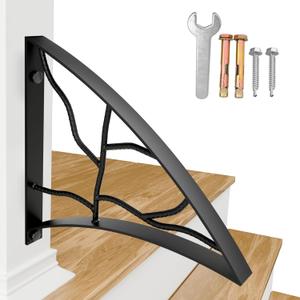 Hand Rails for Outdoor Steps, Wall Mount Stair Hand Fits 1 or 2 Step, Handrail Railings, Wrought Iron Railing, Porch Railing, Staircase Handrails for Garage, Porch, Deck, Black