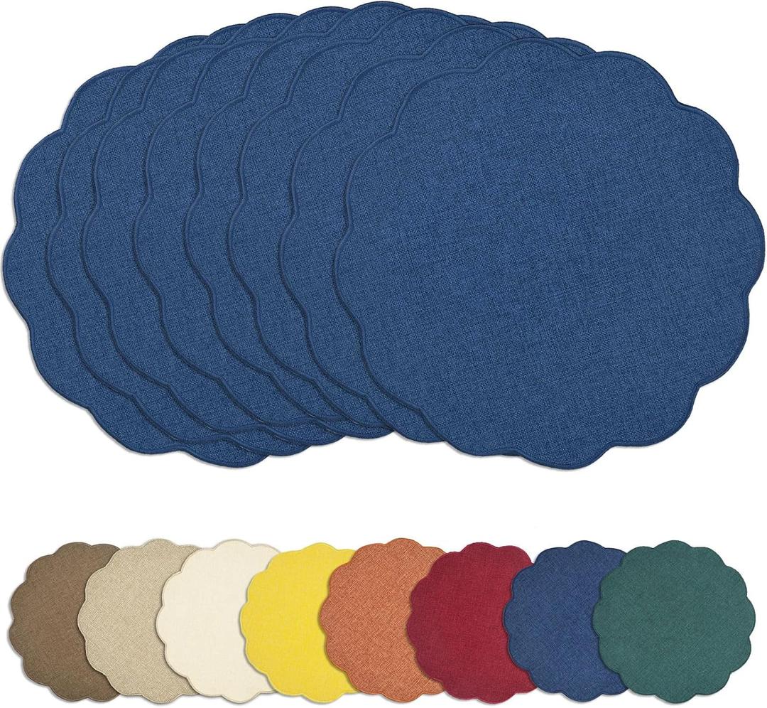 AHHFSMEI Round Faux Linen Placemats Set of 8 Heat Resistant Non-Slip Stain Proof Table Mats for Kitchen Dining Elegant Decor Place Mats (Navy Blue,8)