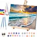 Beach Paint by Numbers for Adults with Framed Canvas-with Wooden Easel,Landscape Paint by Number on Canvas,DIY Acrylic Oil Painting Kits with Brushes Nice Gift Box for Home Wall Decor(16x20inch)