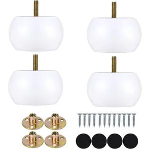 Michanco 2 Inch Bun Feet White DIY Round Wood Furniture Legs Set of 4 Replacement Legs for Couch Sofa Ottoman