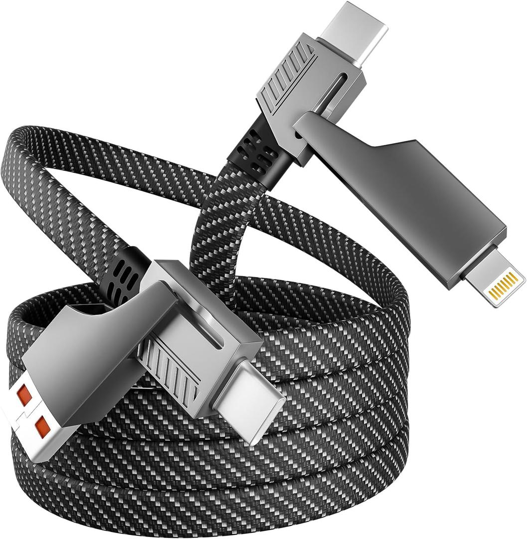 4 in 1 Charging Cable Fast Charging 65W, USB C Cable 4-in-1 USB Multi Charging Cable with E-Mark Chip, Multiple iPhone Charger Cord for iPhone 16/15/14/13 Series/Pad/Android/Tablets and More(4FT)