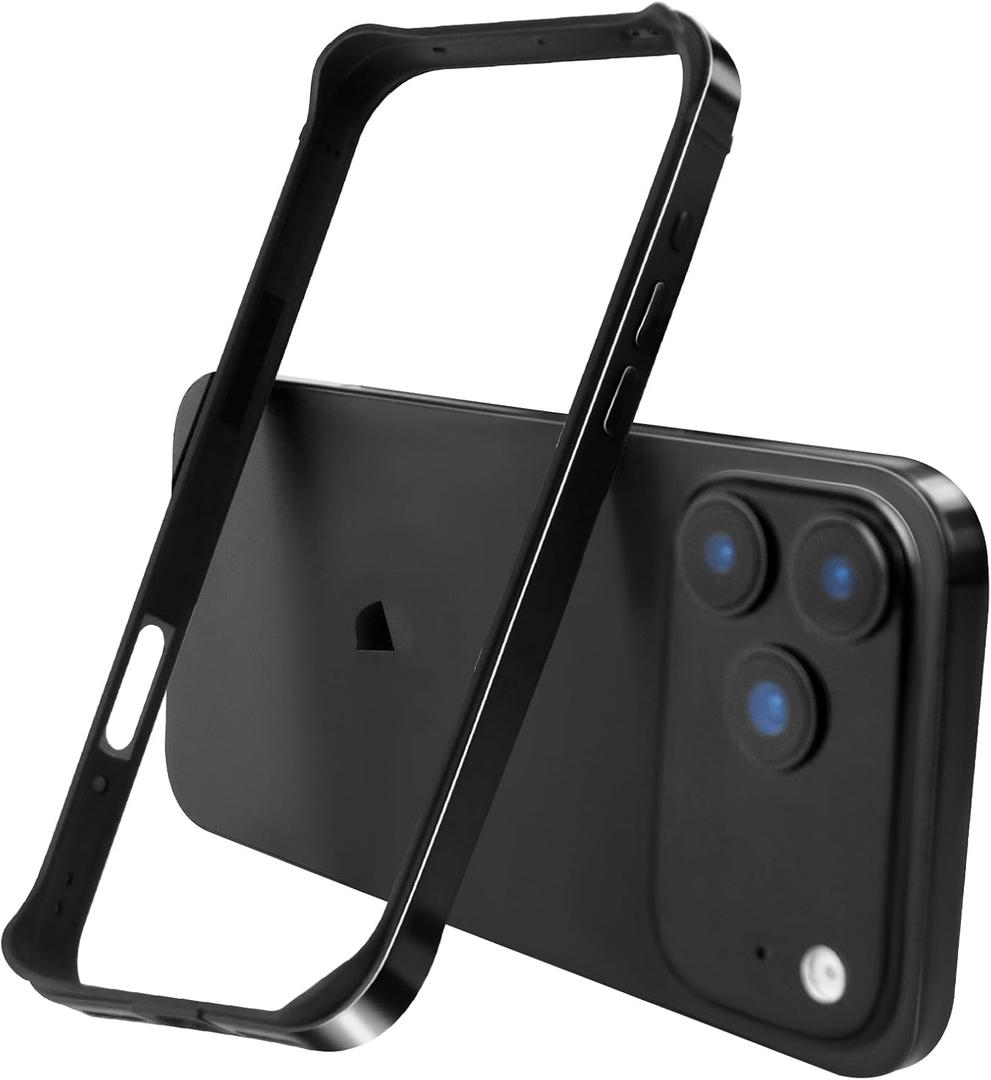 New Aluminum Frame Metal Bumper Frame Slim Hard Case Cover for iPhone17/Pro MAX, Metal Frame with Soft Inner Bumper, Raised Edge Protection (Black, for iPhone17Pro Max)