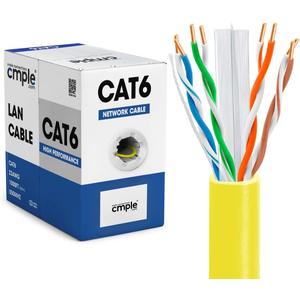 Cmple - Cat6 Cable 1000ft Bulk Lan Ethernet Cat 6 Wire Network UTP 23AWG CMR Riser 10Gbps 550 MHz Pull Box 1000 Feet, Yellow