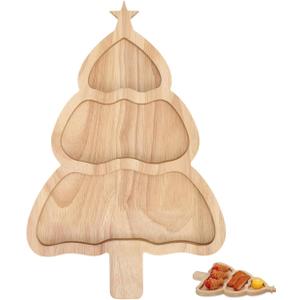 Gadpiparty Christmas Tree Bamboo Serving Tray 12 Inch Holiday Snack Platter Wooden Christmas Candy Dish for Family and Office Party Seasonal Table Decor