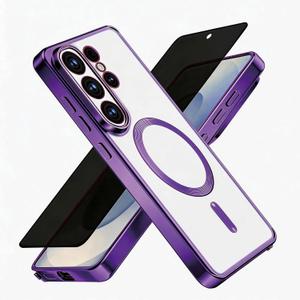 Misscase for Samsung Galaxy S26 Ultra Case with Privacy Screen Protector,[Camera Lens Protector] Clear Magnetic Luxury Plating Case Compatible with MagSafe Elegant Anti-Scratch Case Cover Purple