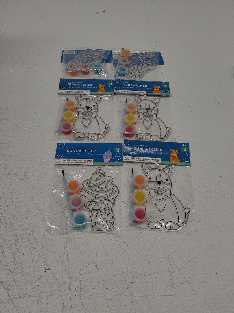 Suncatcher with Waint Brush and 3 Paint Pots, Cats and Ice cream, 6 Pack