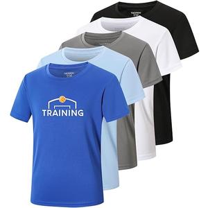 TAGIHOO 5 Pack Boys Mesh Athletic Quick Dry Short Sleeve Workout Moisture Wicking Active T-Shirt for Kids(YH-A, M)