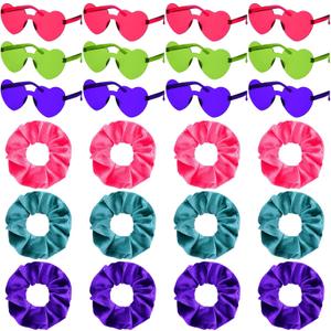 Suncalla 24 Pcs Kpop Theme Party Favors Popular Singer Gift Heart Shaped Glasses and Hair Scrunchie for Women Birthday Friendship Disco Y2k Fans 80s Party Supplies