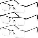 3 Pack Blue Light Blocking Reading Glasses for Men, Stylish Half Frame Metal Computer Readers, Lightweight Spring Hinge Eyeglasses Anti Eyestrain/Glare/UV (2PCS Black+1PCS Gray,+1.25)