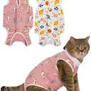 ANWA 2 Pack Cat Recovery Suit - Breathable Cat Onesie for Cats After Surgery Female, Kitten Surgery Recovery Suit Female Abdominal Wounds M