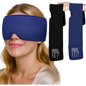 FACEMOON Ice Cold Packs for Eye Compress: Cooling Relief for Puffy Eyes Headache Migraines Stye Dry Eyes Therapy - Large Gel for Long Lasting Comfort Reusable Flexible, 2 pcs for Family Blue Black