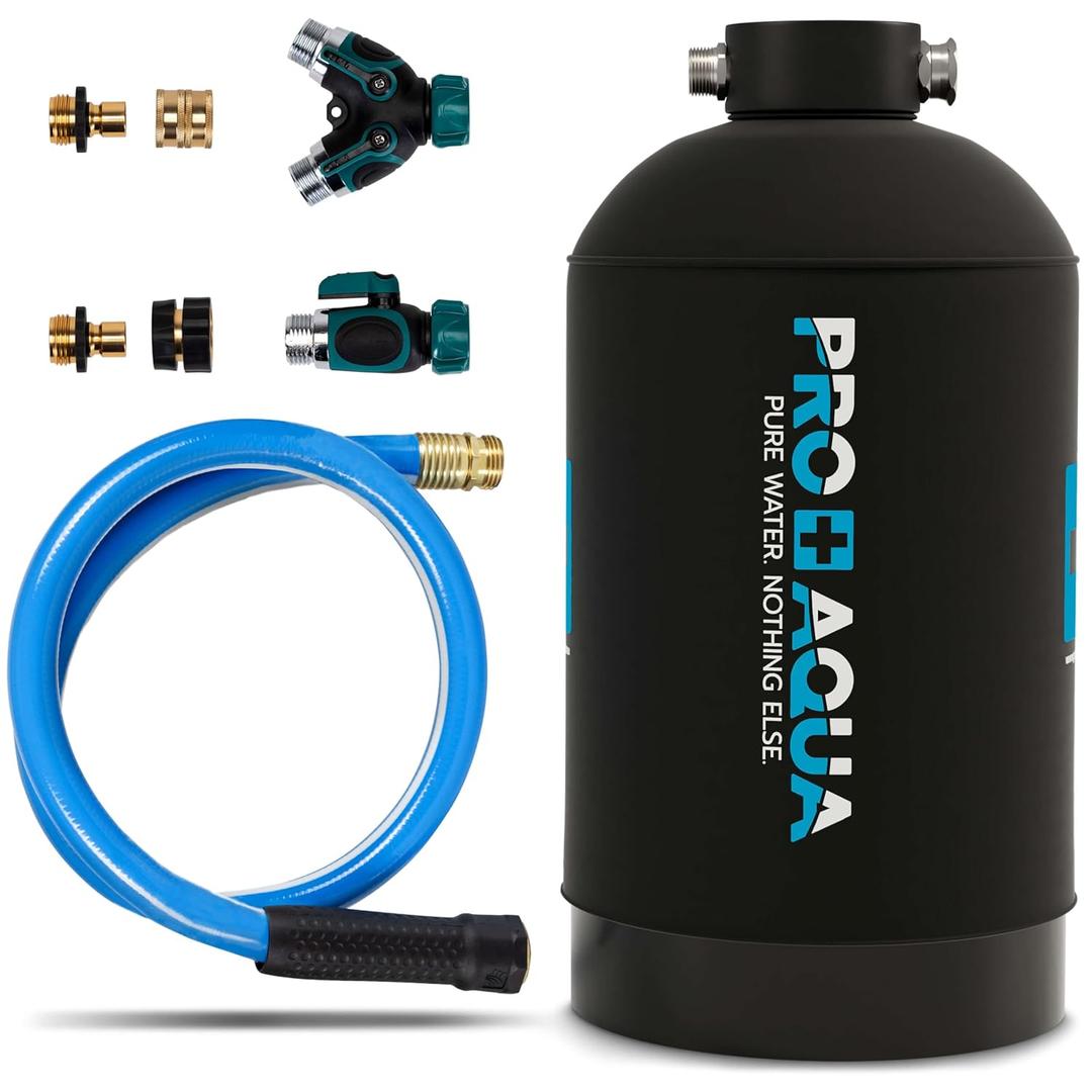 PRO+AQUA 16,000 Grain Portable Water Softener for RV, Trailers, Boats, Mobile Car Wash, Pressure Wash Protects Water Systems from Hard Water Damage and Corrosion, with Pre-Filled High-Capacity Resin
