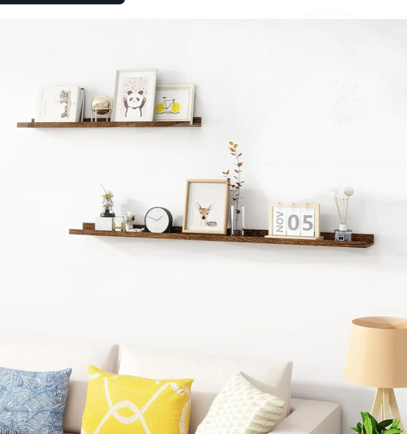 Two Shelf , Wood Floating Shelves 48 inch Picture Ledge Shelves, Photo Ledge Nursery Book Shelves Wall Mounted for Living Room Kids' Room Bedroom, Color Brown