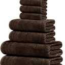 Tens Towels Pack of 8 Towels Set, 2 Extra Large Bath, 2 Hand, 4 Washcloths, 100% Cotton, Lighter Weight, Quicker to Dry, Super Absorbent, Perfect for Bathroom, Brown