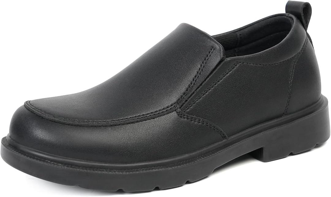 JABASIC Boys Slip-On School Uniform Shoes Non-Slip Comfortable Loafers for Kids (6.5,Black)