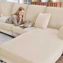 Sectional Couch Covers for Sofa Cushion L Shaped Couch Cover Washable Soft Couch Cushion Covers Stretch Sofa Slipcovers(1-Piece for Chaise or Sofa 3-Seater, Natural)