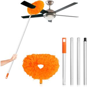 Ceiling Fan Cleaner Duster High Ceiling Extended Fan Blade Cleaner from 13 to 50 Inch Reusable Microfiber Ceiling Fan Duster with Extension Handle for Furniture Bookshelves Wall Door (Orange)