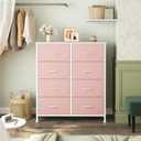 Sweetcrispy 8 Drawer Fabric Dresser for Bedroom, Tall Dresser, Pink | Sturdy Chest of Drawers, Steel Frame and Wooden Top, Closet Living Room Storage Organizer with Easy Pull Handles, 11.8"D x 30.9"W x 36.4"H