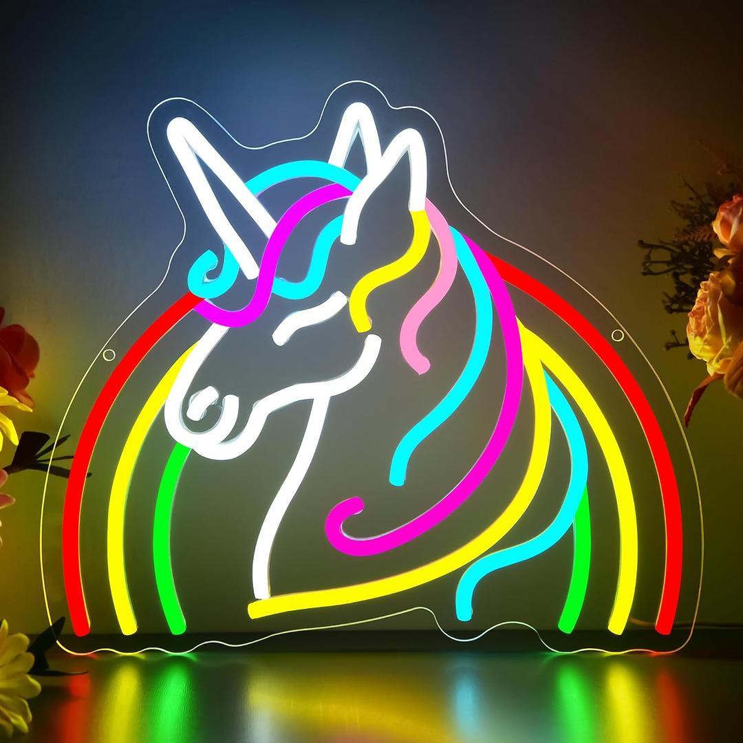 Unicorn Neon Sign for Wall Decor Dimmable Rainbow Unicorn LED Neon Light for Girls Room Decor Colorful Anime Signs for Kids Room Bedroom Party Birthday Gifts for Girls Kids Size 13.8 * 11.9in(P041) (Animal)