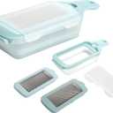 Tasty Interchangeable Grater with Storage Box, Includes Coarse & Fine Stainless Steel Blades, Non-Slip Base for Stability, Dishwasher Safe, Aqua