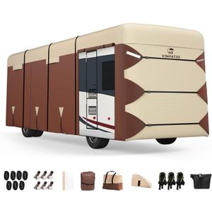 Class A RV Cover: Fits 31'-34' RV, Oxford Fabric Two Color Design, Heavy Duty Windproof Waterproof Class A Motorhome Cover with 3 Extra Long Straps, Gutter Covers Class A RV Cover: Fits 31'-34' RV, Oxford Fabric Two Color Design, Heavy Duty Windproof Waterproof Class A Motorhome Cover with 3 Extra Long Straps, Gutter Covers