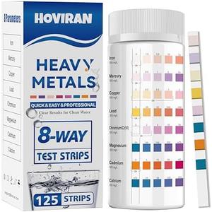 8 Way Heavy Metals Water Test Strips -125 ct Home, Well Drinking Water Testing Kit for Iron, Mercury, Copper, Lead, Chromium, Magnesium, Cadmium, Calcium