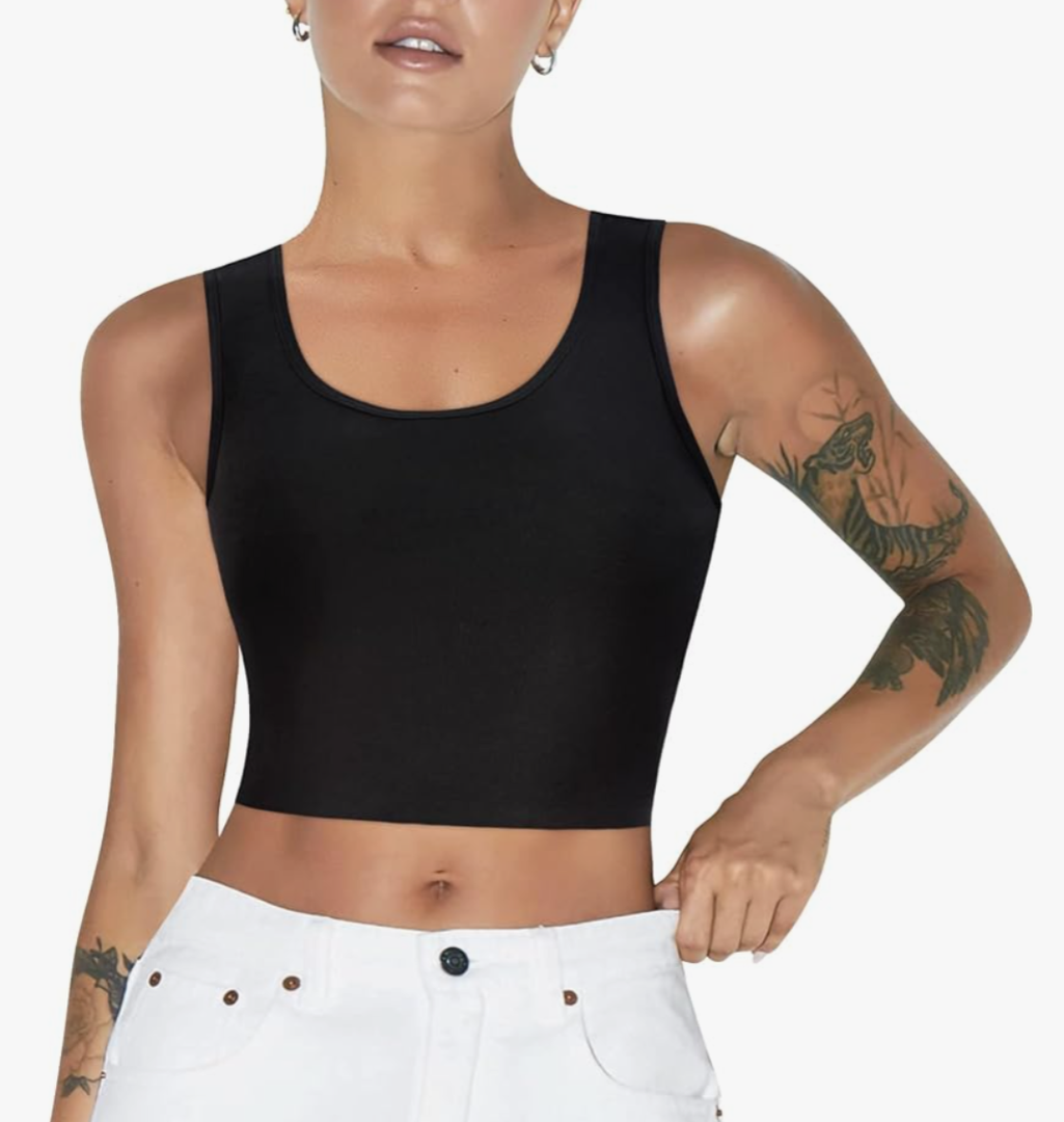 tagunop Women's Summer Tank Tops Sleeveless Scoop Neck Basic Cami Tee Shirts Casual Ribbed Slim Fitted Top Black M