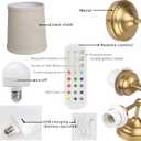 Battery Operated Sconces Wall Lighting Fixture Set of 2 with Linen Fabric Shade, RGB Color Changing USB Rechargeable Wall Mounted Lamp for Living Room Bedside Nightstand Light