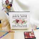 Wise Woman Makeup Bag Canvas Organizer Bag Toiletry Zipper Pouch Funny Slogan Lived Happily Ever After Chic Birthday Retirement Present for Women Friends