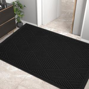 HIYARD Sturdy Front Door Mat, Absorbent Muddy Dirt Resist Welcome Door Mats Outdoor Indoor, Stain and Fade Resistant, Non-Slip Rubber Backing Low Profile Doormat for Entryway, 6036, Black