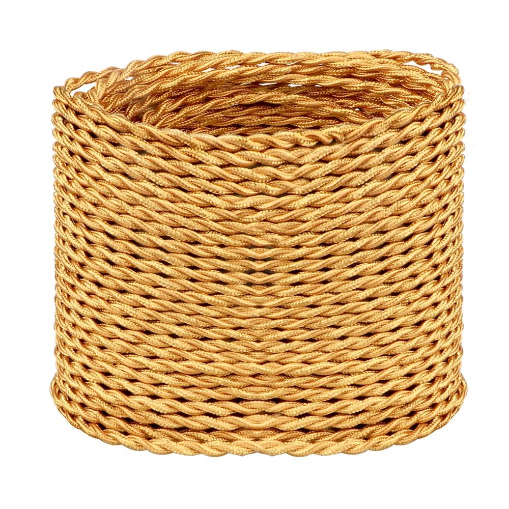 Helunsi 32.8ft Twisted Cloth Covered Wire, Gold 18/2 Cloth Covered Electrical Wire, 18 Wire Gauge 2-Conductor Fabric Covered Lamp Cord, Vintage Twisted Cloth Covered Wire, for DIY Projects (Gold)