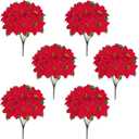 Artflower Christmas Decorations - 6 Pack Poinsettias Artificial Christmas Flowers, Fake Red Velvet Artificial Poinsettias Flowers for Christmas Tree Home Party Porch Yard Indoor Outdoor Decor