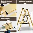 Taranta 2 Step Ladder, Aluminum Lightweight Folding 2 Step Stool with Anti-Slip Wide Pedal,330lbs Capacity Step Ladder for Household, Kitchen, Office - Gold