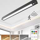 Rechargeable Motion Sensor Ceiling Light, Full Metal Battery Powered LED Closet Light, 3 Color 500LM Dimmable with Remote & Timer, Magnetic Cordless Mount for Shower, Hallway, Garage, Pantry -Black, 16'' Ceiling
