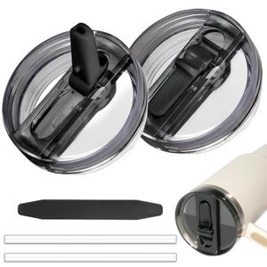 2 Pack 30 oz Tumbler Flip Straw Lid for Stanley Quencher ProTour Leak Proof Lid Replacement for Stanley H2.0 Quencher, Spill Proof Reusable Lid for Stanley Cup Accessories(Black & Black, 30 oz)