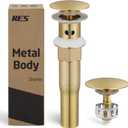 KES All Metal Bathroom Sink Drain with Strainer Basket Hair Catcher Anti Clog Pop Up Drain Stopper for Vanity Vessel Sink with Overflow, Rustproof 18/8 Stainless Steel Brushed Gold, S2013A-BZ