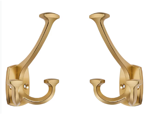 SAILING 2 Pack Coat Hooks Champagne Gold Towel Hooks Robe Hooks Decorative Wall Hooks for Bathroom Bedroom Kitchen Towel Robe Clothes Cabinet Closet Bathroom Hardware