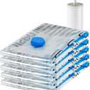 Amazon Basics Vacuum Storage Bags for Clothes, Compression Zipper with Hand Pump, Medium, White, Sky Blue, 5-Pack