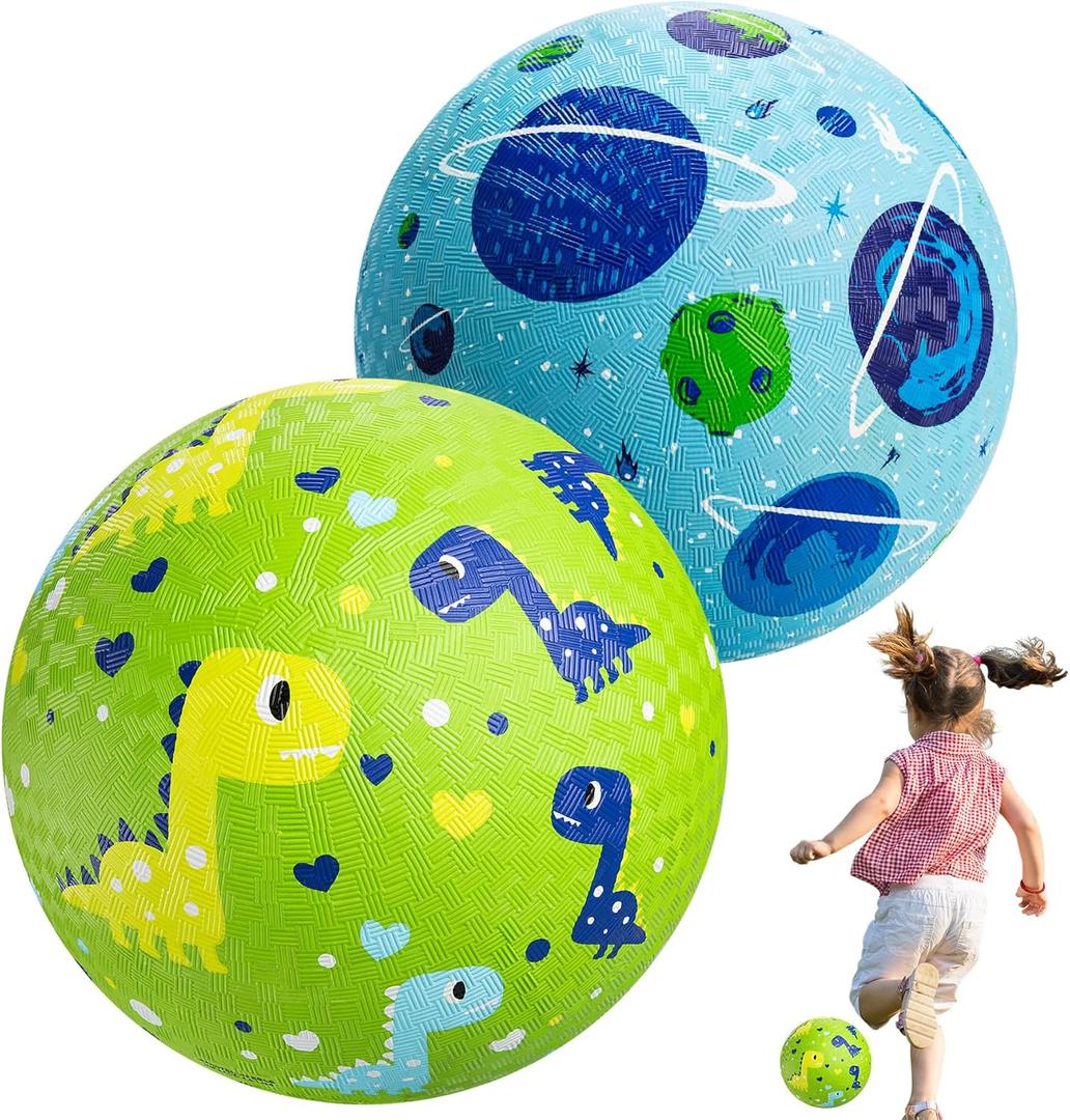 U&C Planet 2 Packs Playground Balls for Toddler Kids 8.5 inches Cartoon Rubber Ball with Pump Dodgeball Kickball Outdoor Indoor Game Great Gift for Boys Girls Aged 1 and Above