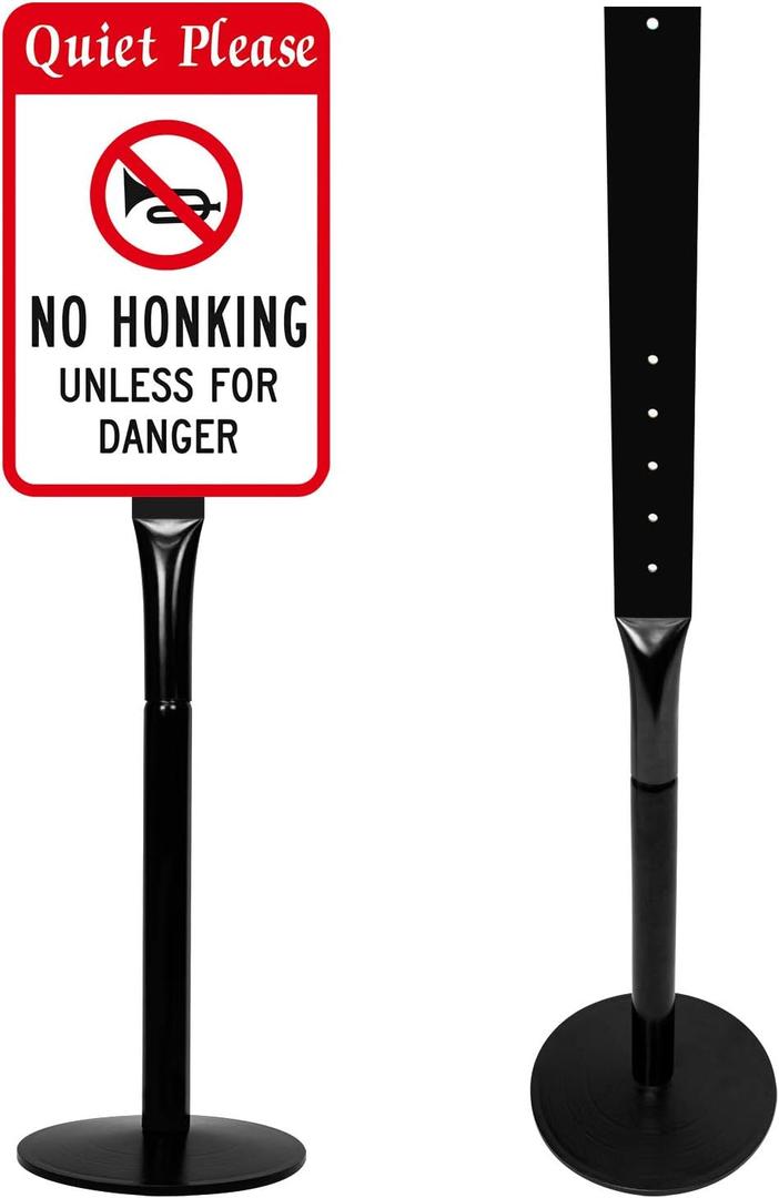 Parking Sign Post 48" Heavy Duty Cast Iron Parking Signs Stand, Movable Sign Stand for Hanging Signs, Black (2 Packs, 15pounds)