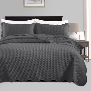IR Imperial Rooms King Quilt Bedding Set Size (106" x 96") + 2 Pillow Shams (20" x 36"+ 2") - 3 Pcs Summer Season Lightweight Reversible Microfiber Coverlet Embossed Quilt Bedspread (Charcoal)