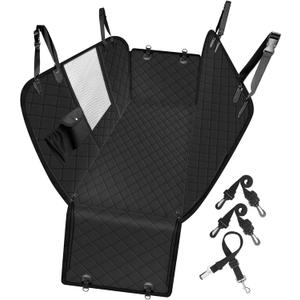 Femuar Dog Car Seat Cover with Storage Pockets Mesh Visual Window, Waterproof Nonslip , Heavy Duty Scratchproof Pet Dog Back Seat Cover Hammock for Cars Trucks and SUVs, Black