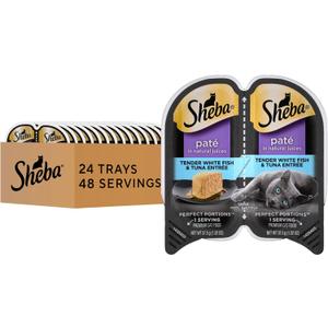 Sheba Perfect Portions Wet Cat Food Pate Tender White Fish and Tuna Entree, 2.6 oz. Twin-Pack Trays (24 Count, 48 Servings)