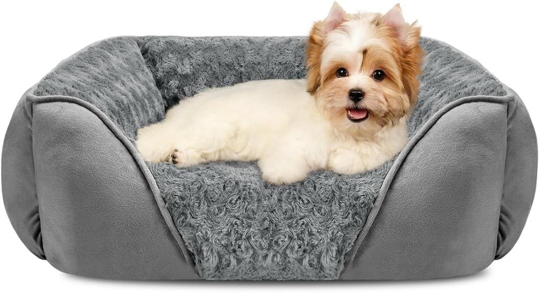 INVENHO Small Dog Bed Rectangle Washable Orthopedic Soft Calming Sleeping Durable Pet Cuddler with Anti-Slip Bottom
