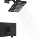 KENES Matte Black Shower Faucet with 6-Inch Shower Head and Handle Set, Square Shower Faucet Set Bathroom Rainfall Shower System Wall Mount, KE-6025B-2 (Shower Valve Included)